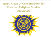 WAEC Areas Of Concentration for Christian Religious Studies 2025/2026