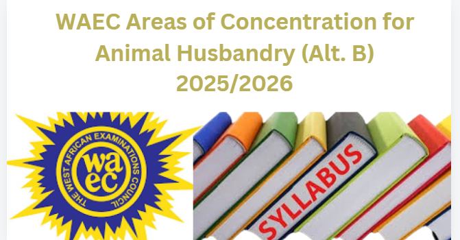 WAEC Areas of Concentration for Animal Husbandry (Alt. B) 2025/2026